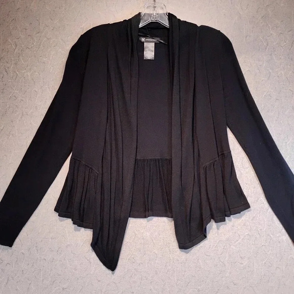 INC International Concepts Black Long Sleeve Peblum Open Sweater in  Size Small - Picture 1 of 9